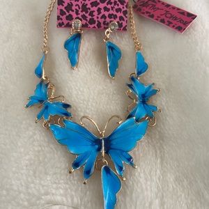 Betsey Johnson Blue Butterfly Necklace Earring Set